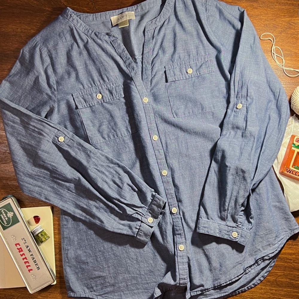 Button-Tab Chambray Top